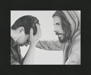 Drawing of Jesus comforting a distressed young man.