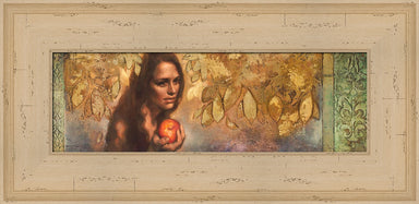 Eve holding fruit in the garden of eden.