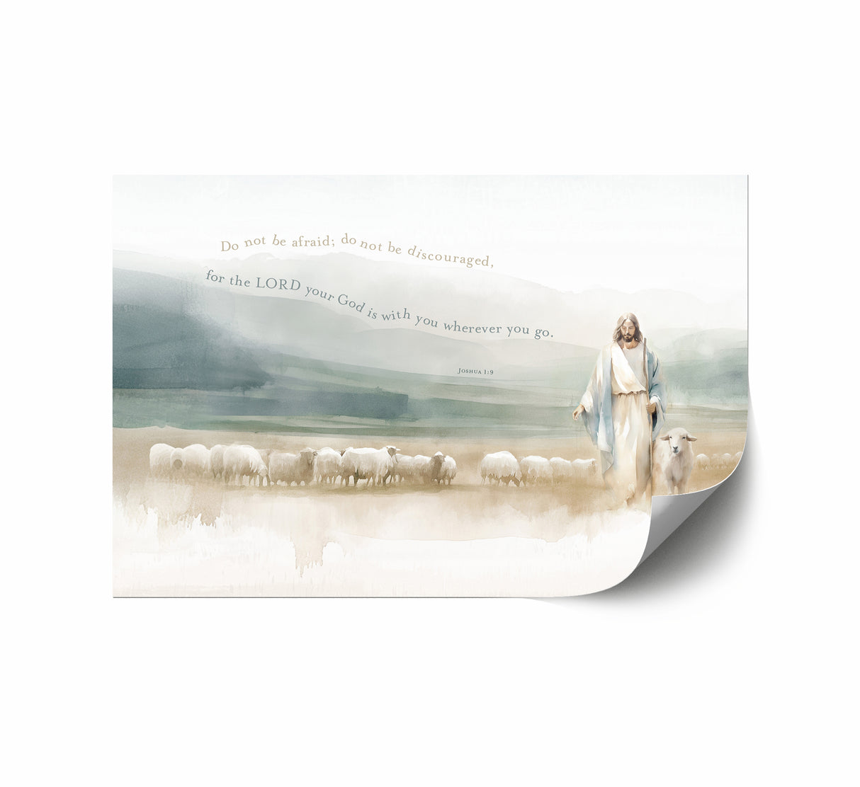 Jesus Christ with a flock of sheep.