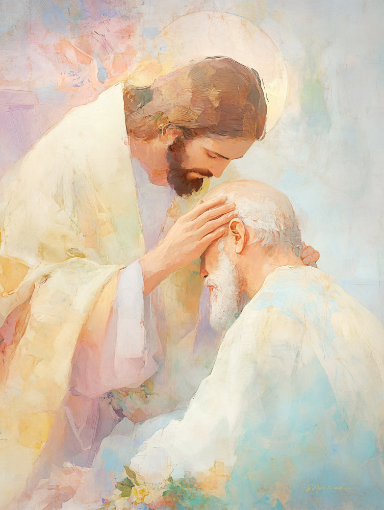 Jesus Christ blessing an old man.