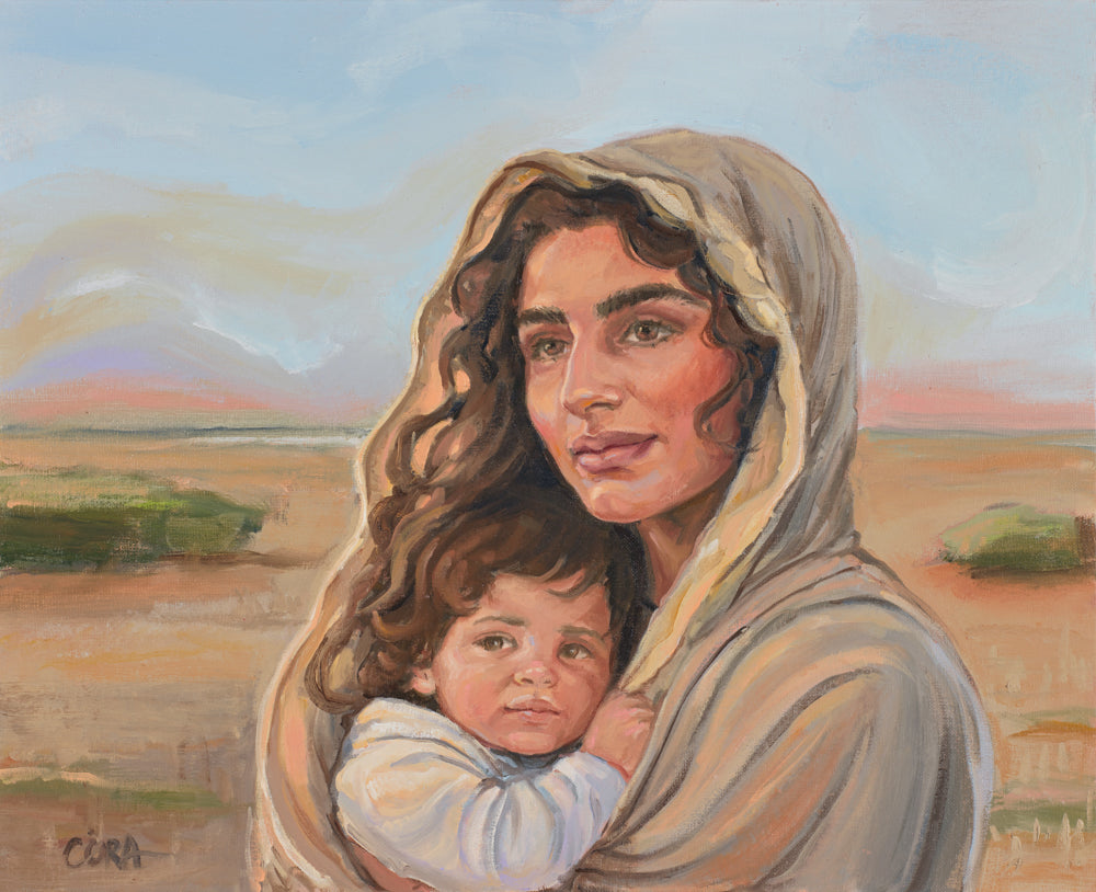 Mary holding baby Jesus.