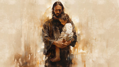 Jesus Christ carrying a child.