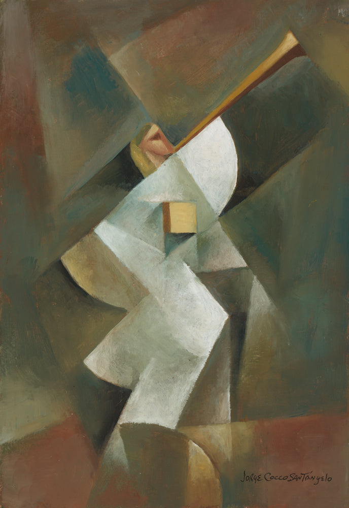 Colored cubes of red and green surround the white robed Angel Moroni.