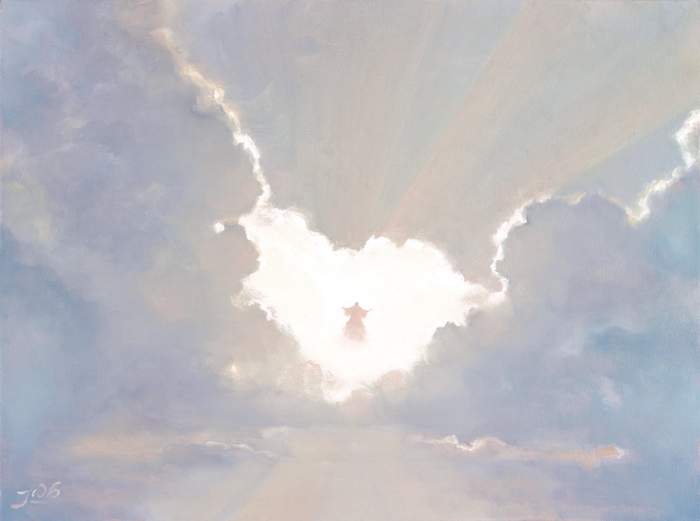 A resurrected Jesus Christ appears as a figure in the clouds.