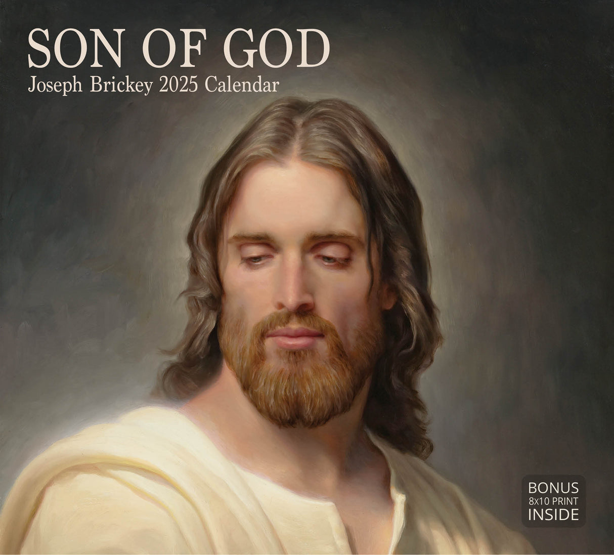 Cover of ‘Son of God’ 2025 calendar featuring a serene portrait of Jesus with a solemn expression.