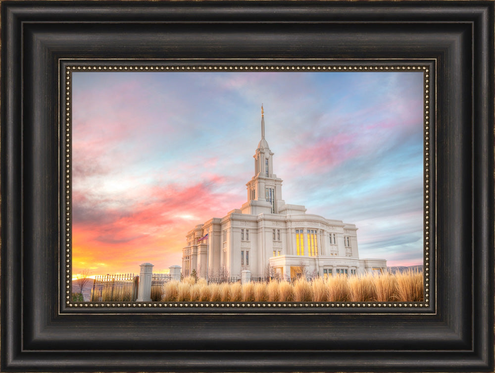 Payson Temple - Sunset 16x21 framed giclee canvas bronze frame