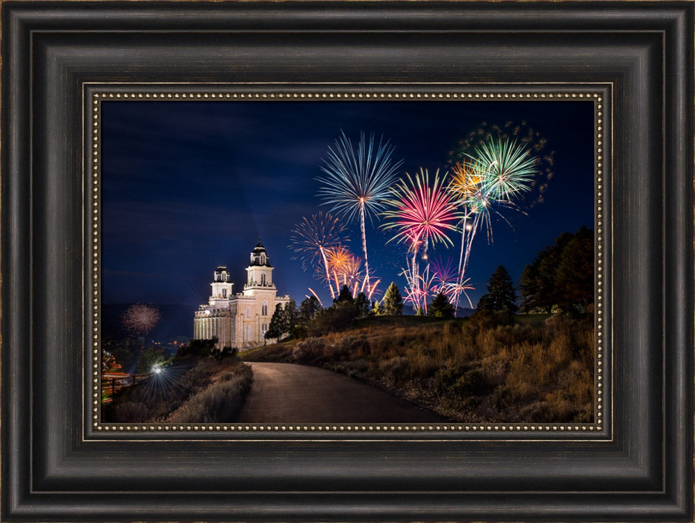 Manti Temple - Fireworks by Lance Bertola