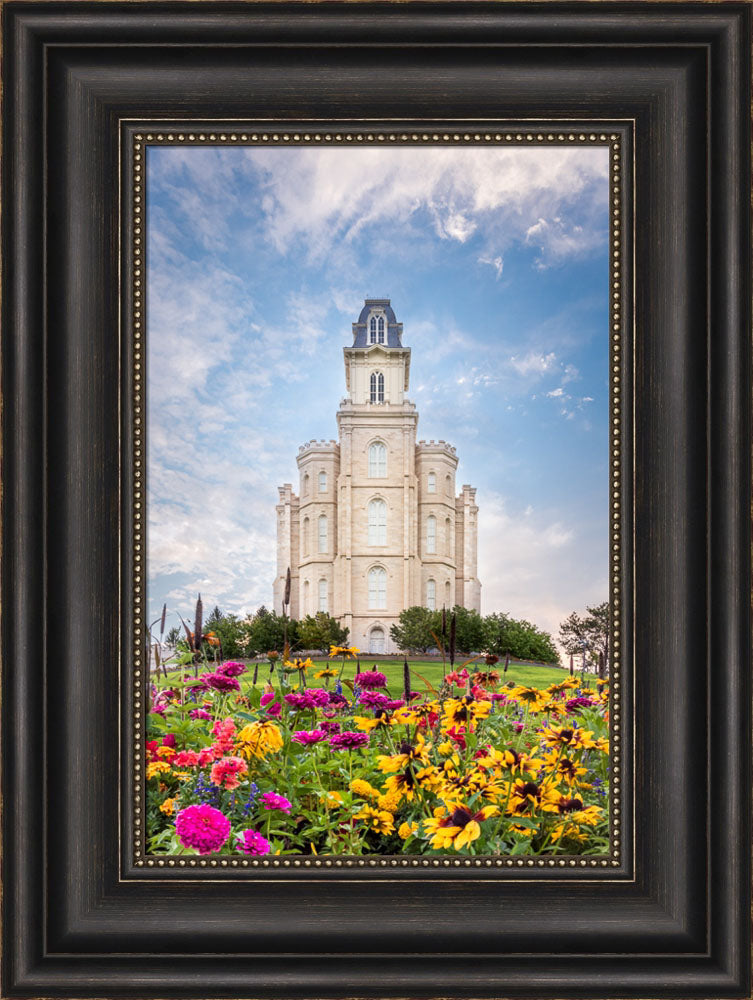 Manti Utah Temple - Summer Flowers by Lance Bertola