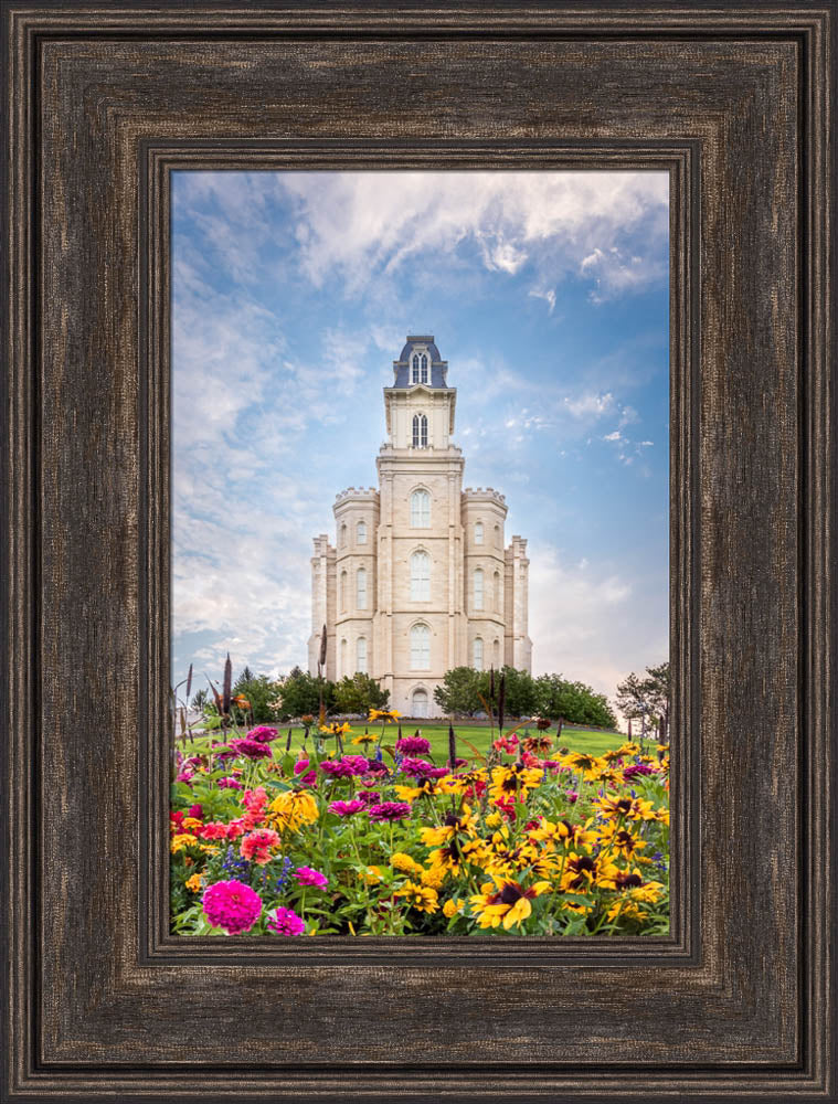Manti Utah Temple - Summer Flowers by Lance Bertola