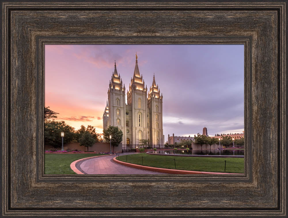 Salt Lake City Temple - Sunset Lit Pathway by Lance Bertola