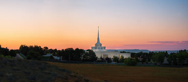 The Billings Montana temple at sunset.