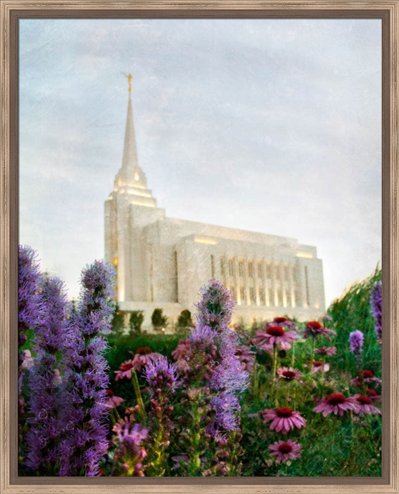 Rexburg Temple: Summer Flowers by Mandy Jane Williams