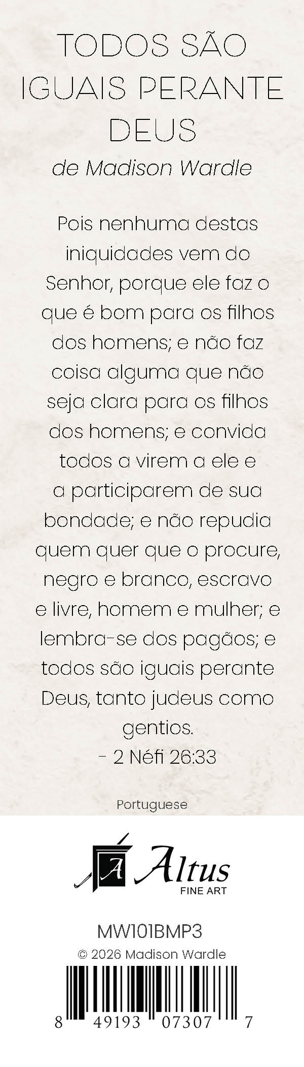 All Are Alike Unto God bookmark (Portuguese)