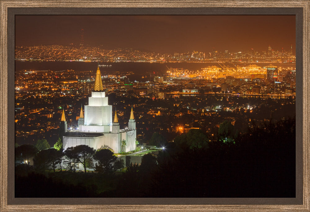 Oakland Temple - Night with Bay