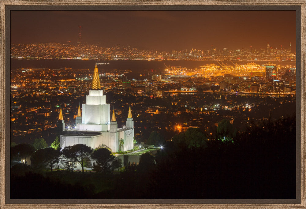 Oakland Temple - Night with Bay
