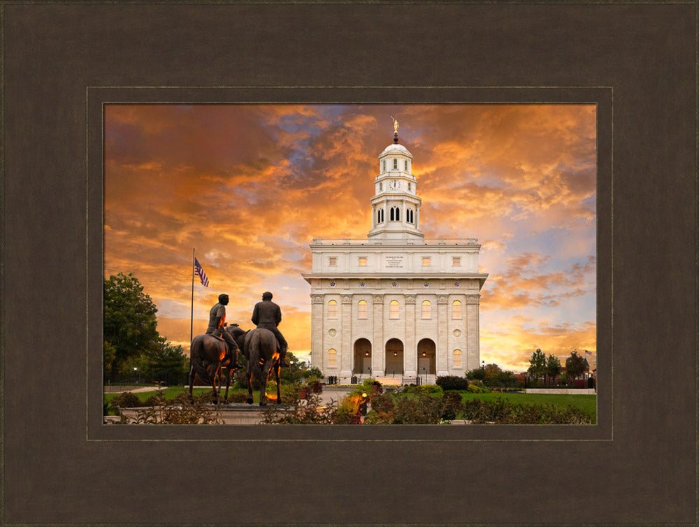 Nauvoo Temple - Sunrise with Joseph and Hyrum by Robert A Boyd