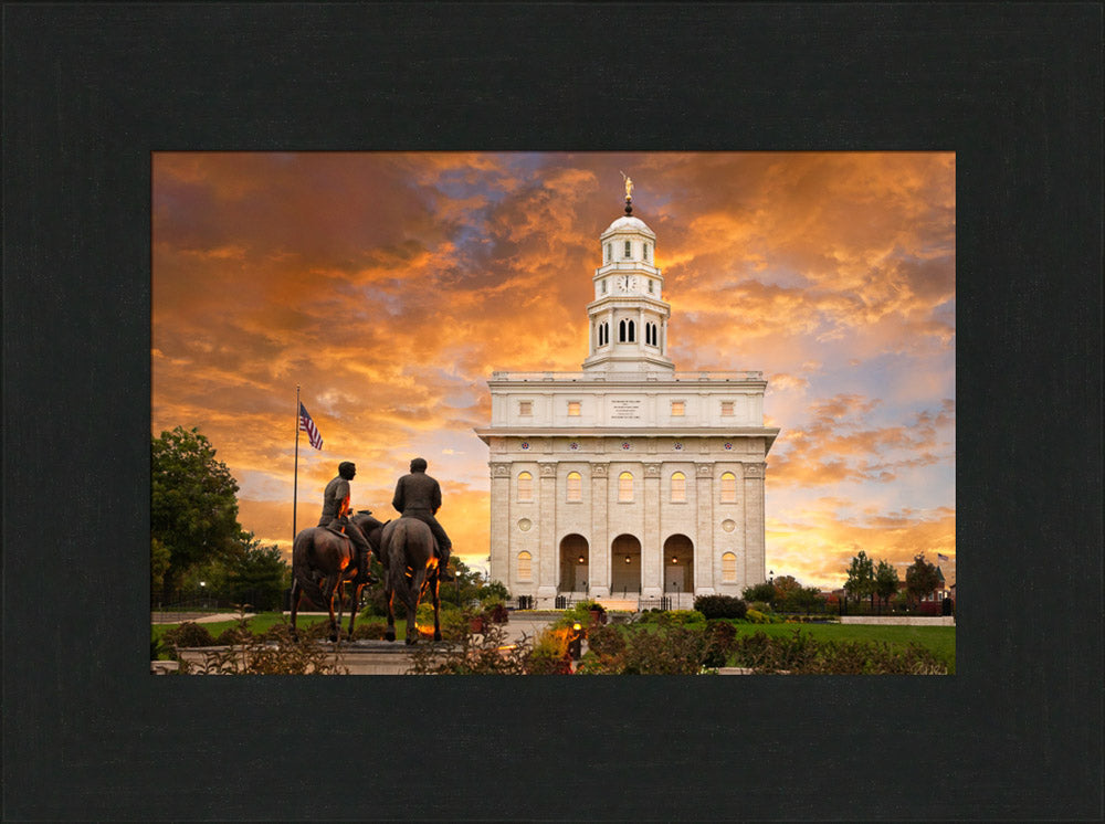 Nauvoo Temple - Sunrise with Joseph and Hyrum by Robert A Boyd
