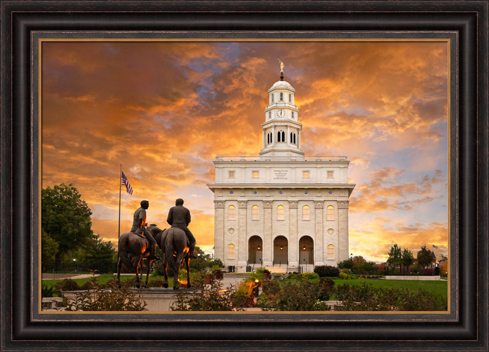Nauvoo Temple - Sunrise with Joseph and Hyrum by Robert A Boyd