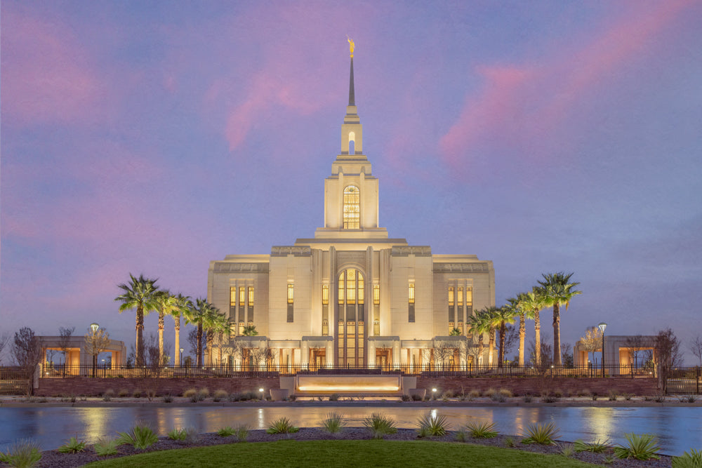 The Red Cliffs Utah Temple at eventide.