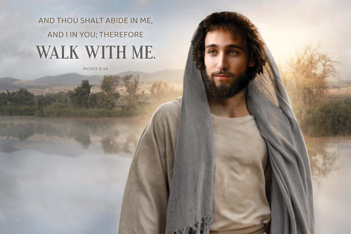 A portrait of Jesus Christ with water in the background.