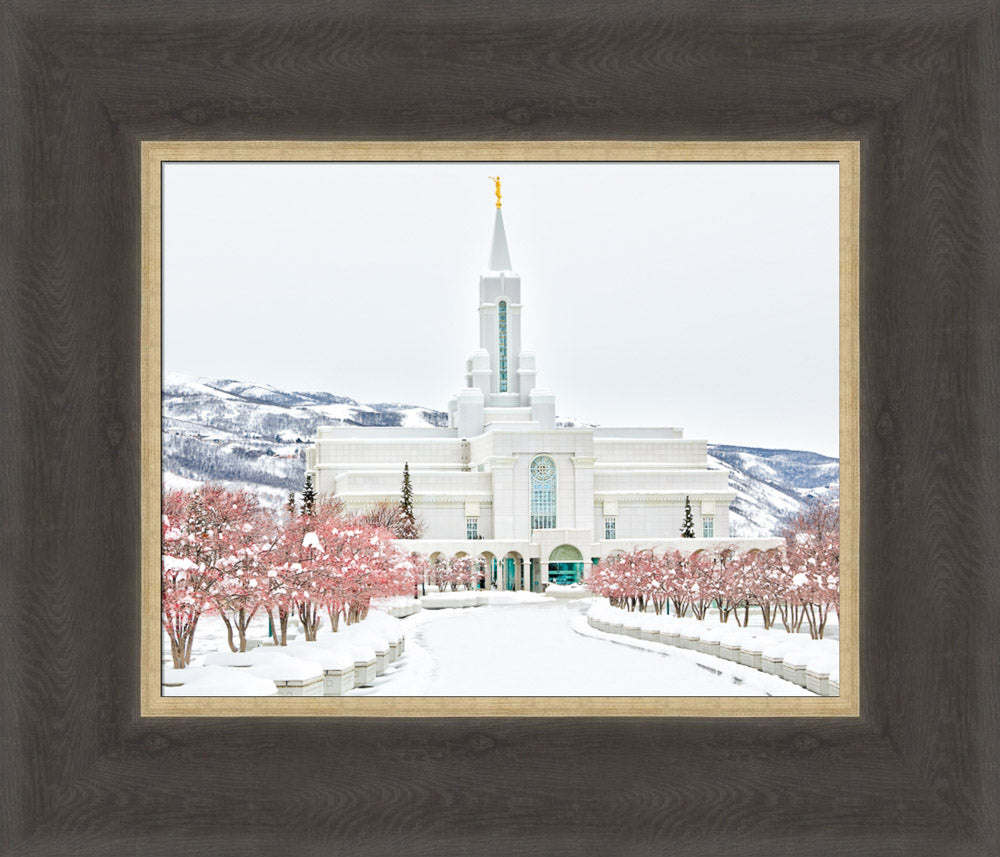 Bountiful Temple - In the Snow 12x14 framed textured print medium brown frame