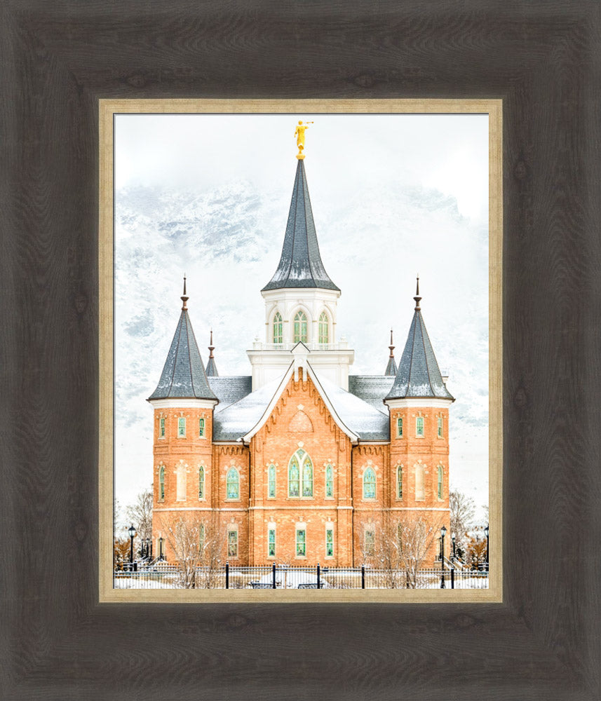 Provo City Center Temple - In January 12x14 framed textured print medium brown frame