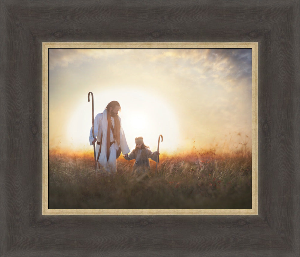 Homeward Bound 12x14 framed giclee canvas medium brown frame