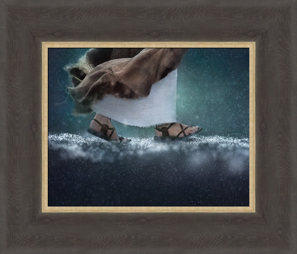 Detail of Jesus's feet walking on water.