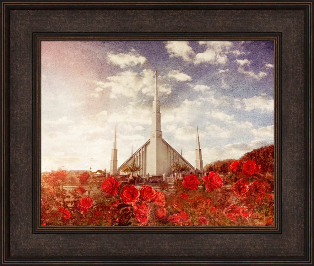 Boise Idaho Temple with Red roses.
