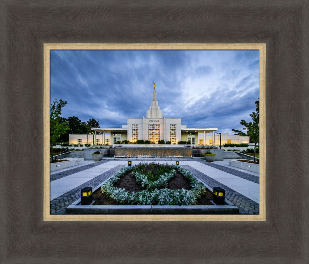 Idaho Falls Temple - From the Front 12x14 framed textured print medium brown frame