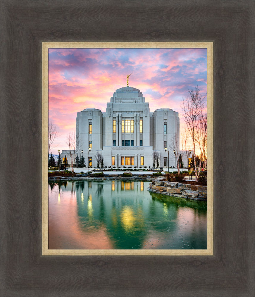 Meridian Temple - Vertical Reflection 12x14 framed textured print medium brown frame