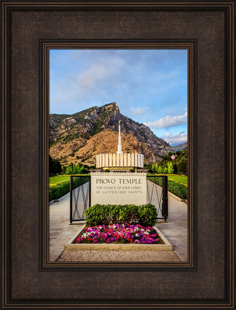 Provo Temple - Sign with Flowers