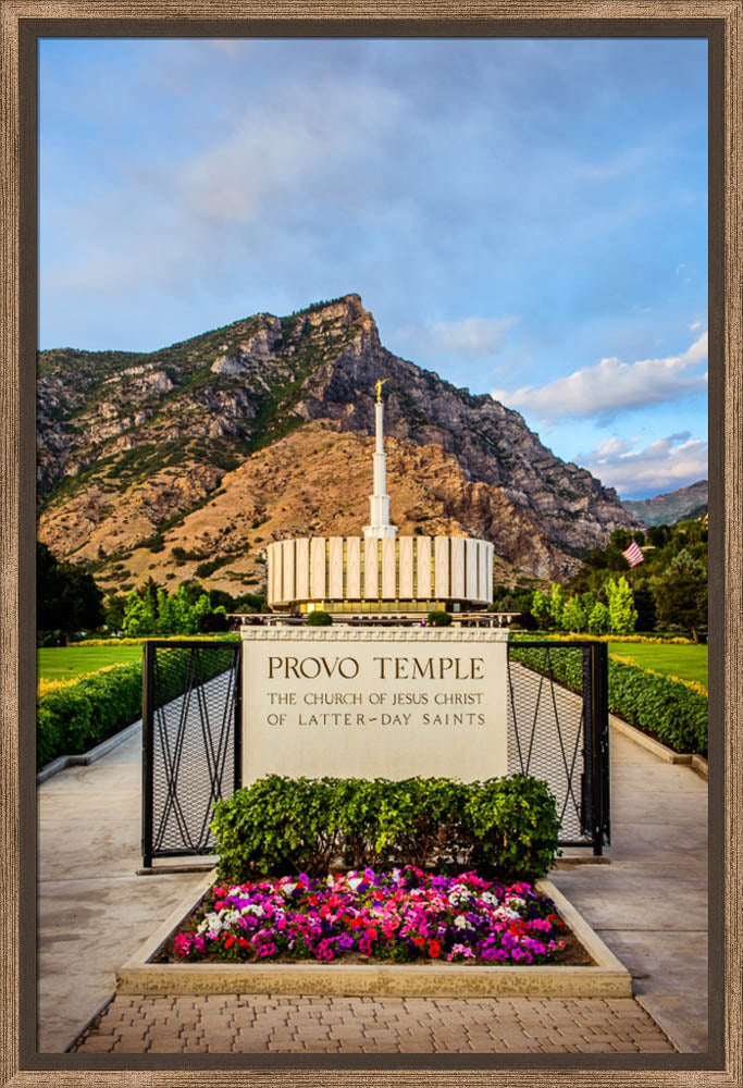 Provo Temple - Sign with Flowers