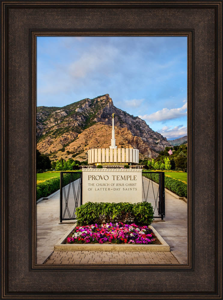 Provo Temple - Sign with Flowers