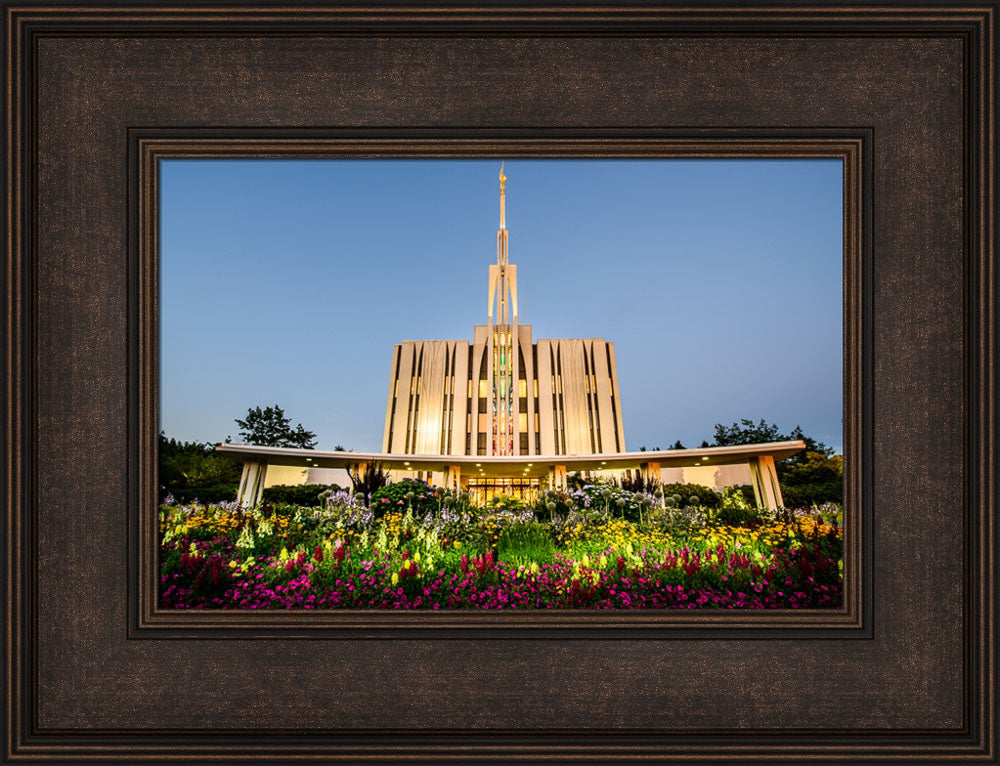 Seattle Temple - Sunset with Flowers