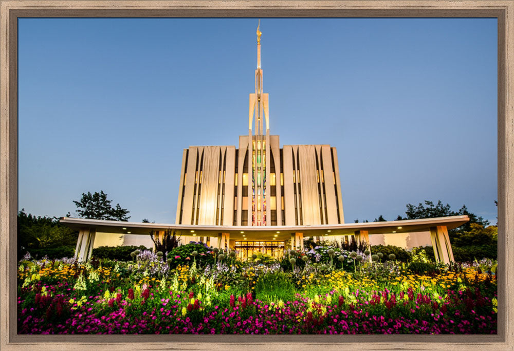 Seattle Temple - Sunset with Flowers