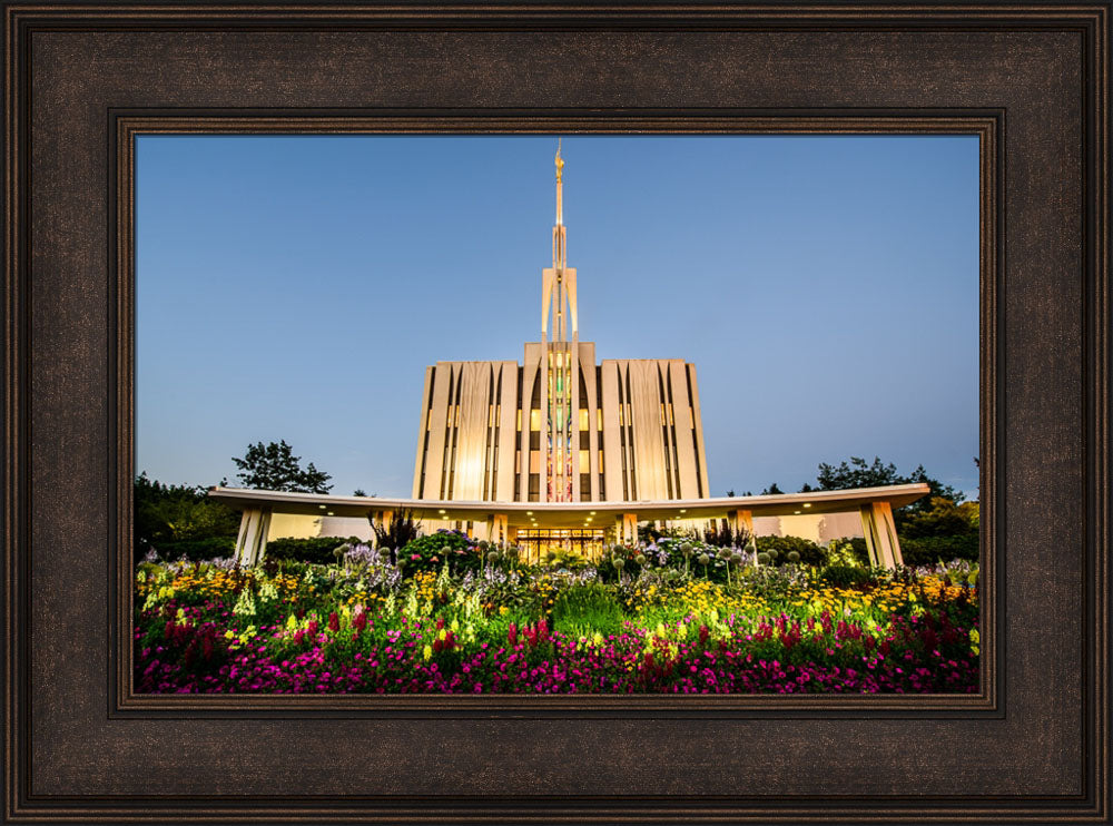 Seattle Temple - Sunset with Flowers