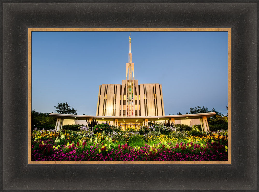 Seattle Temple - Sunset with Flowers
