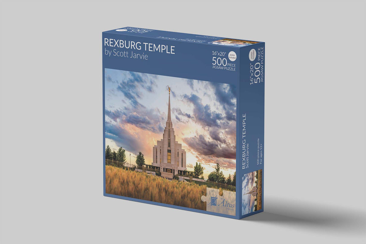 Rexburg Temple - Fiery Sunset 500 Piece Puzzle