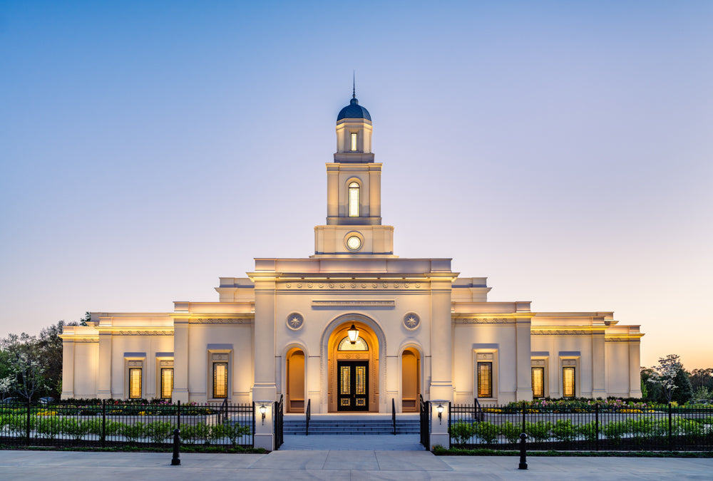 The Bentonville Arkansas Temple in the evening.