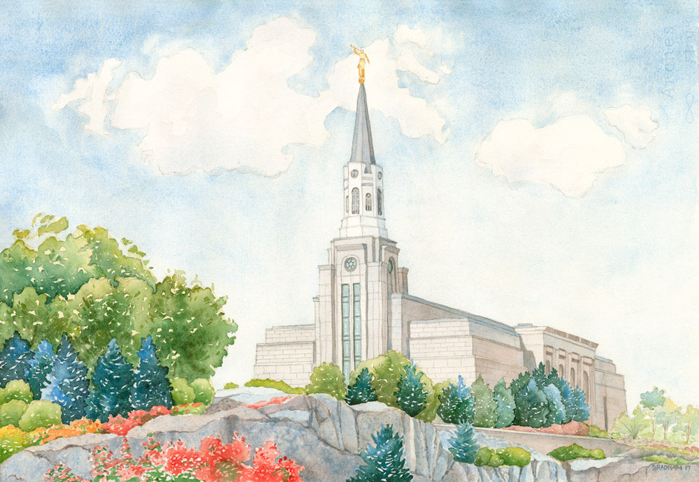 Watercolor painting of the Boston Massachusetts Temple.