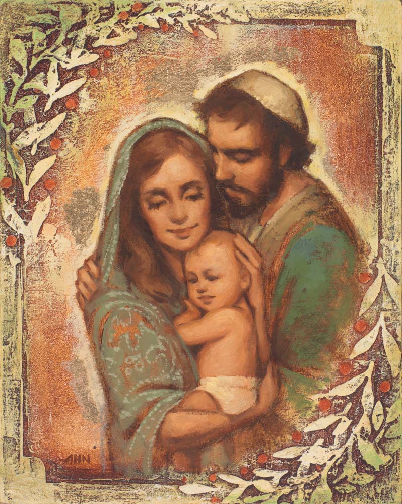 Joseph, Mary, and baby Jesus.