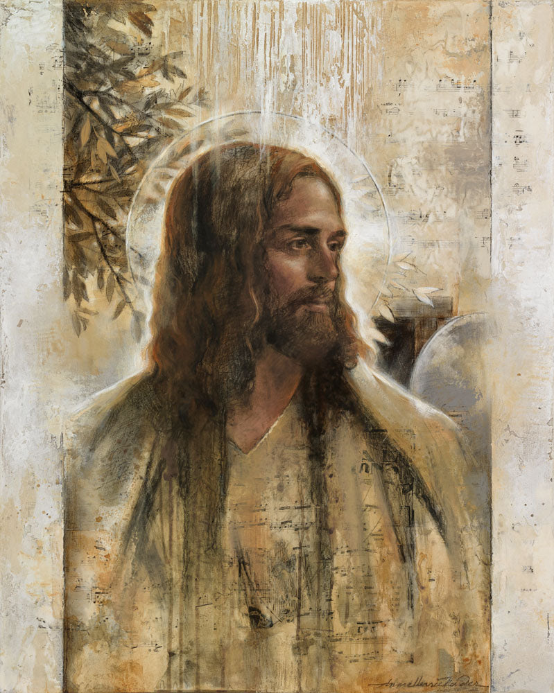 LDS art portrait of Jesus Christ featuring various textures.