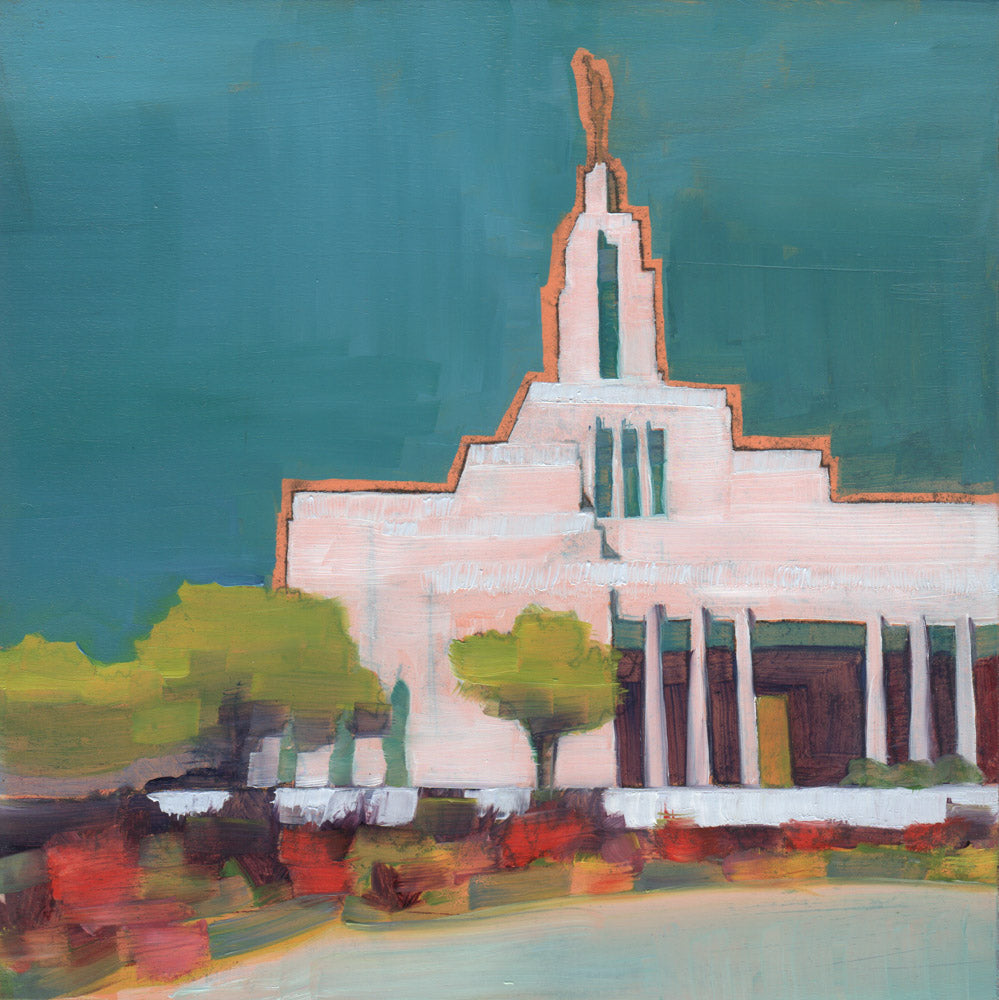 Painting of the Draper Utah Temple with dark blue sky.