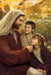 Jesus sits with boy and girl and reaches out to cradel her chin