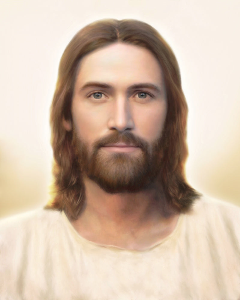 Portrait of Jesus Christ with a yellow gold background.