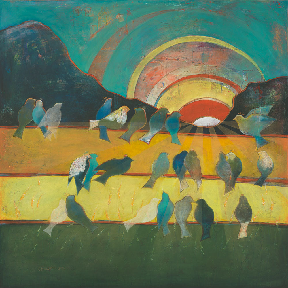 Birds of all shapes and sizes looking at the light.