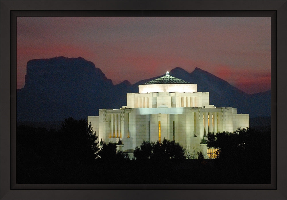 Cardston Temple - Chief Mountain Panorama by Hank deLespinasse