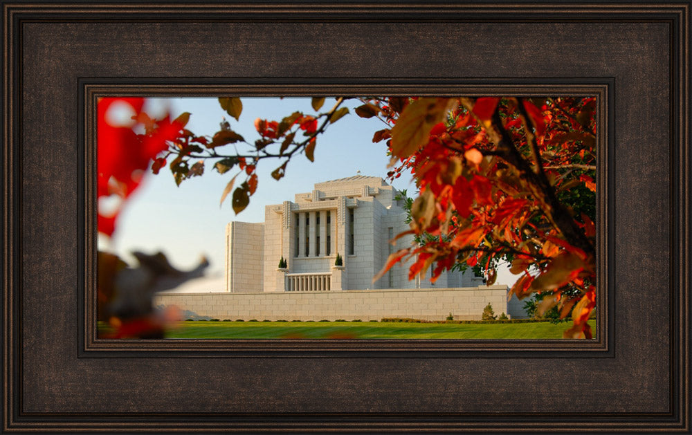 Cardston Temple - Fall Leaves by Hank deLespinasse