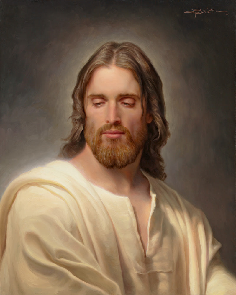 Portrait of Jesus in a white robe.